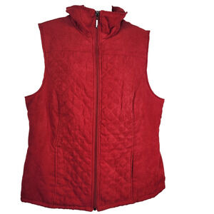 Studio Works Women Faux Suede Quilted Full Zip Vest Sleeveless Large Red Pockets